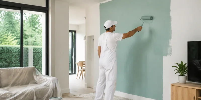 Professional Flawless Finish painter rolling a feature wall in a Sydney home — Beecroft