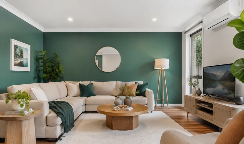 Interior repaint — teal feature wall — Cheltenham