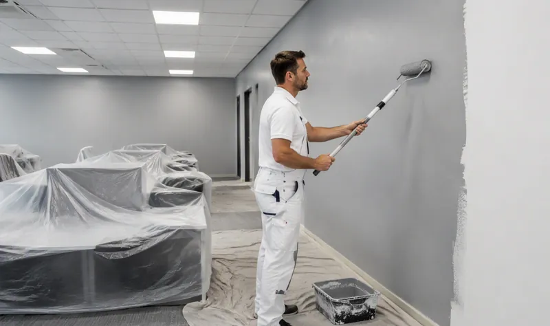 Painters repainting a modern open-plan office interior — Commercial Painting in Winston Hills