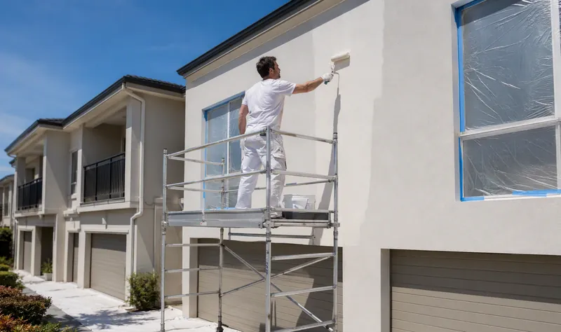 Painters repainting a strata apartment complex exterior — Strata Painting in Beecroft