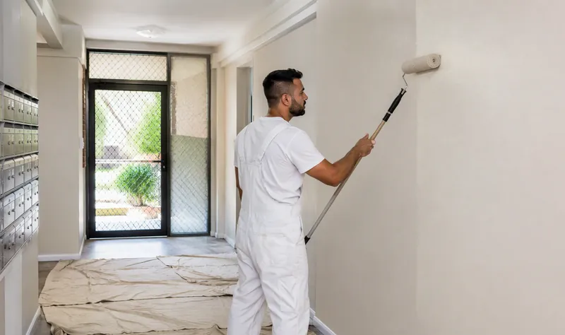 Painter repainting a strata building stairwell — Strata Painting in Westmead